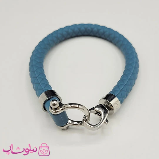 دستبند امگا رابر رنگ سبزآبی با قفل نقره ای کیفیت مستر کد 900