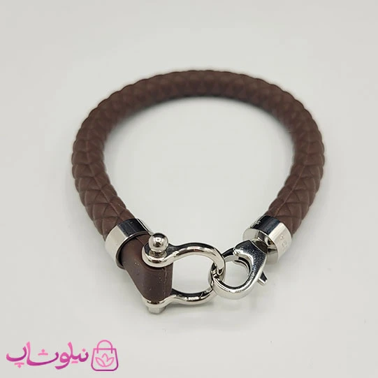 دستبند امگا رابر رنگ موکا (تناژ قهوه ای) با قفل نقره ای کیفیت مستر کد 900