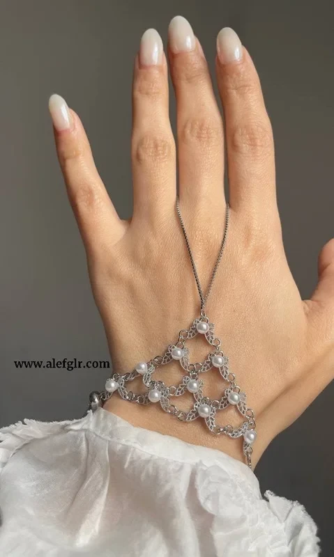 دستبند انگشتری طرح پروانه با مروارید
