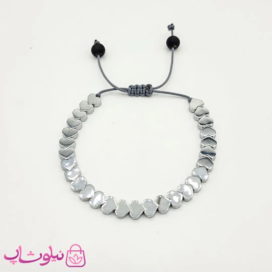 دستبند حدید طرح قلب رنگ طوسی براق