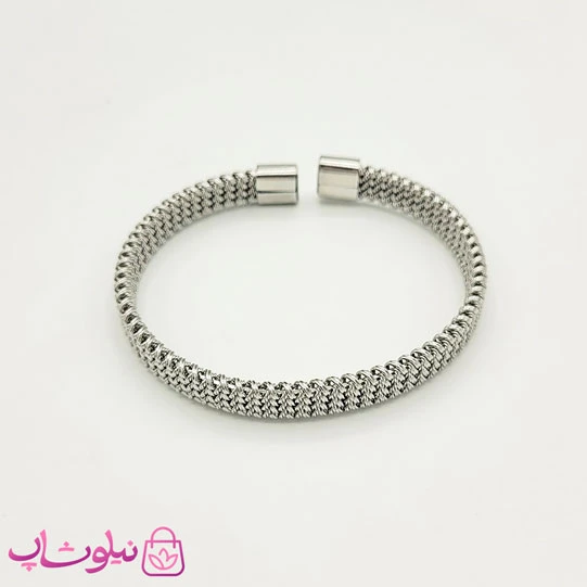 دستبند حصیری مردانه استیل نقره ای کد 1391