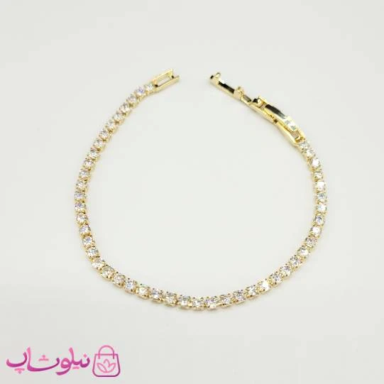دستبند دخترانه تنیسی طلایی رنگ نگین مربعی سفید کد 450