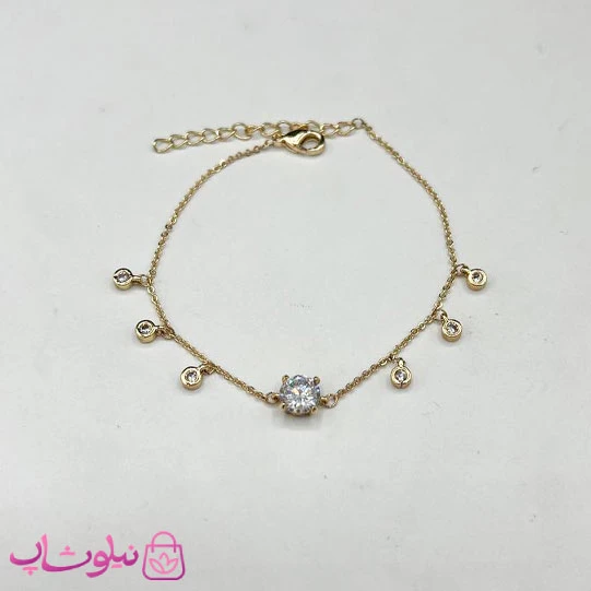 دستبند دخترانه ظریف آویزدار طرح نگین سفید کد 30