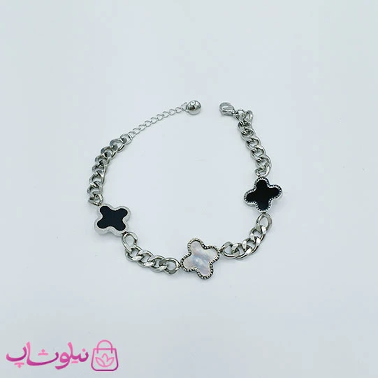 دستبند دخترانه مدل ونکلیف مشکی نقره ای کد 1897