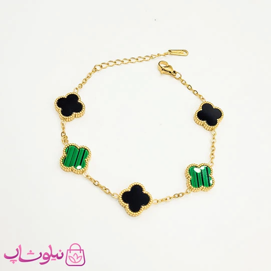 دستبند دخترانه ونکلیف دورو مشکی سبز کد 129