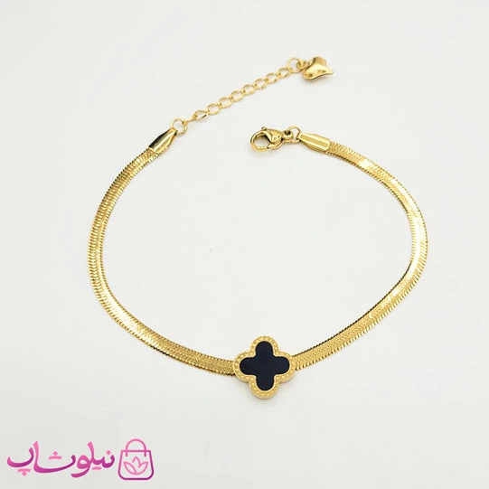دستبند دخترانه ونکلیف طلایی مشکی کد 895