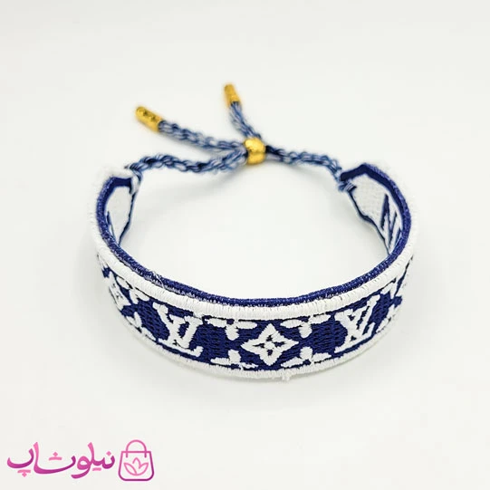 دستبند دخترانه پارچه ای لویی ویتون مدل سرمه ای سفید کد 280