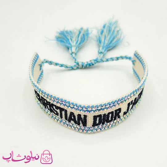 دستبند دخترانه پارچه ای کریستین دیور نگیندار آبی مشکی کد 150