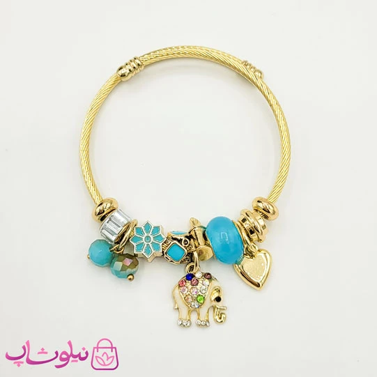 دستبند دخترانه پاندورا استیل طلایی آبی کد 1388