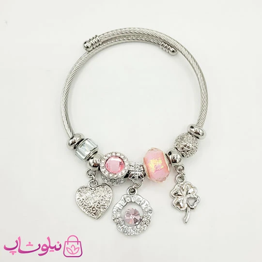 دستبند دخترانه پاندورا مدل گل شبدر و قلب کد 1388