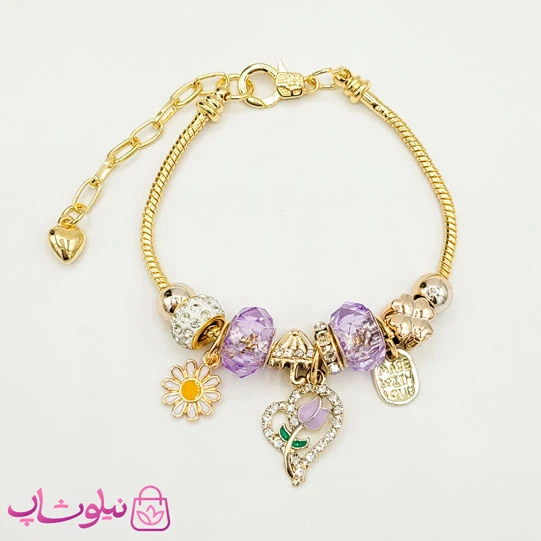 دستبند دخترانه پاندورا نرم استیل مدل بنفش کد 1388