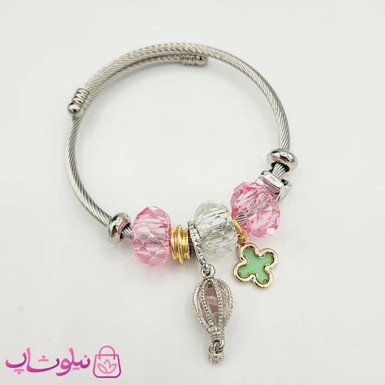 دستبند دخترانه پاندورا نقره ای و صورتی