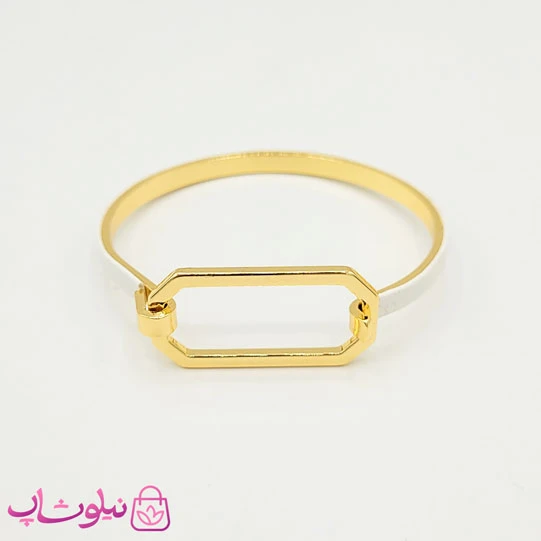 دستبند دخترانه چرم استیل مدل مستطیل سفید طلایی کد 260