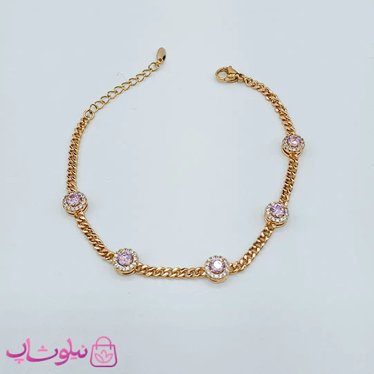 دستبند دخترانه ژوپینگ ظریف با نگین صورتی کد 3982