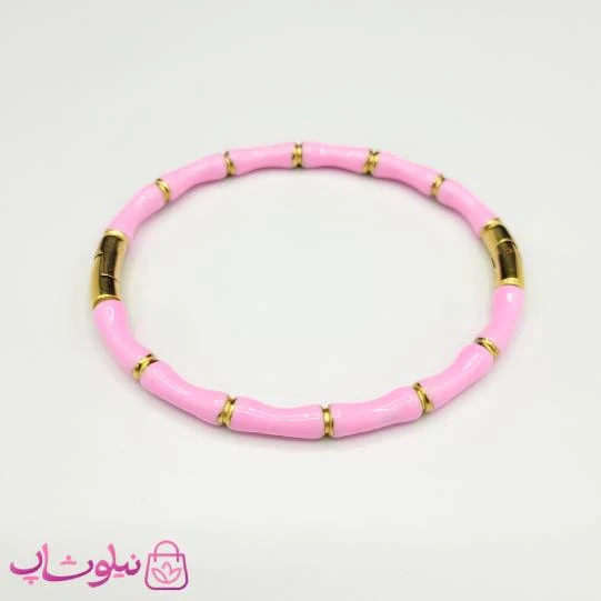 دستبند زنانه استیل مدل بامبو (استخوانی) صورتی کد 230