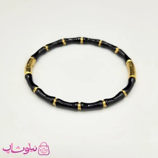 دستبند زنانه استیل مدل بامبو (استخوانی) مشکی طلایی کد 230