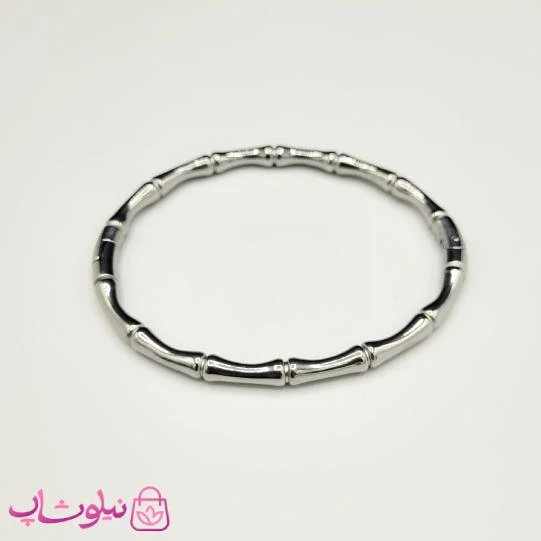 دستبند زنانه استیل مدل بامبو (استخوانی) نقره ای رنگ قطر 60 میل کد 230