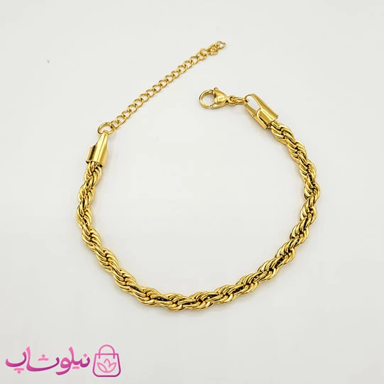 دستبند زنانه استیل مدل طنابی طلایی عرض 5 میل کد 149