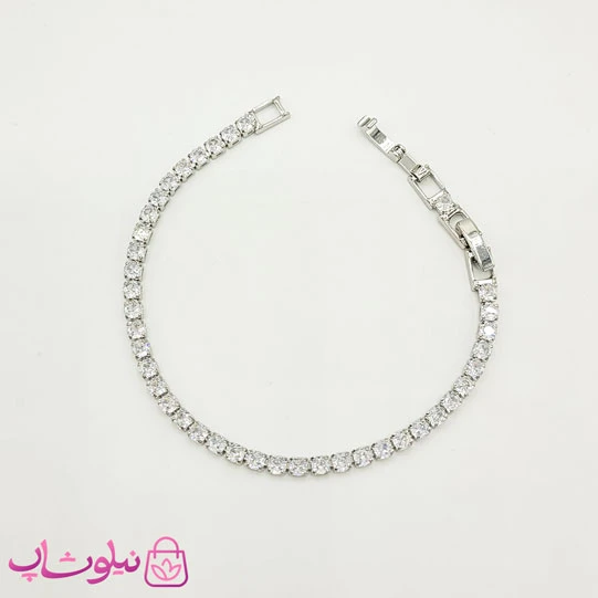 دستبند زنانه تنیسی ریز نقره ای سفید 3 میل کد 1388