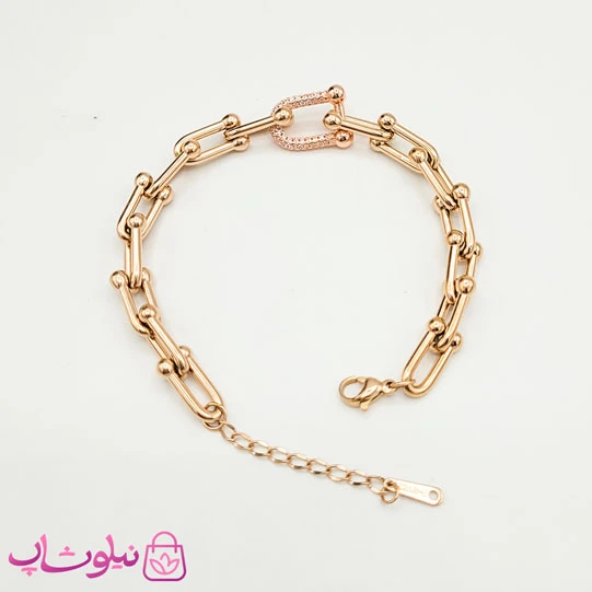دستبند زنانه تیفانی استیل رزگلد نگیندار کد 2691
