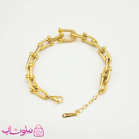 دستبند زنانه تیفانی استیل طلایی نگیندار کد 2691