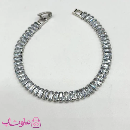 دستبند زنانه طرح تنیسی نقره ای سفید کد 138