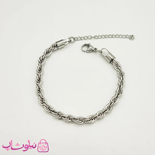 دستبند زنانه طنابی استیل نقره ای عرض 4 میل کد 109