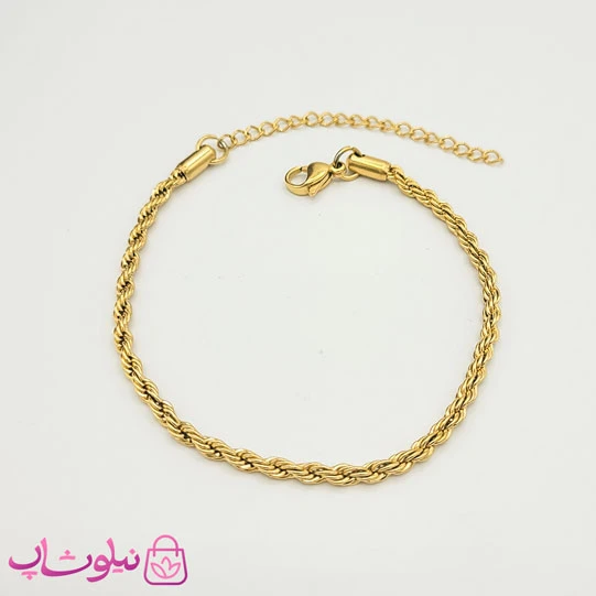 دستبند زنانه طنابی مدل استیل نازک طلایی کد 999