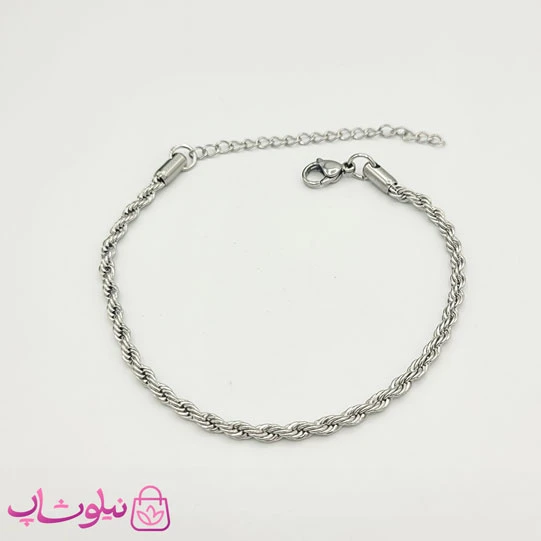 دستبند زنانه طنابی مدل استیل نقره ای 3 میل کد 1391