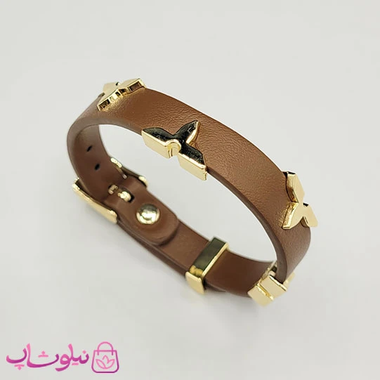 دستبند زنانه لویی ویتون مدل چرم استیل قهوه ای کد 500