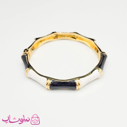 دستبند زنانه مدل بامبو (استخوانی) مشکی سفید کد 2498