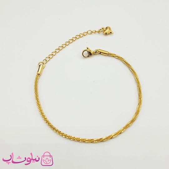 دستبند زنانه مدل زنجیر خاویاری استیل طلایی کد 99
