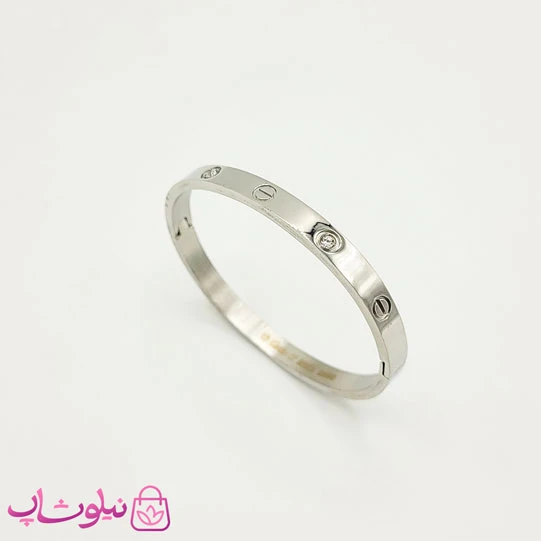 دستبند زنانه مدل کارتیه لاو نقره ای نگیندار کد 83