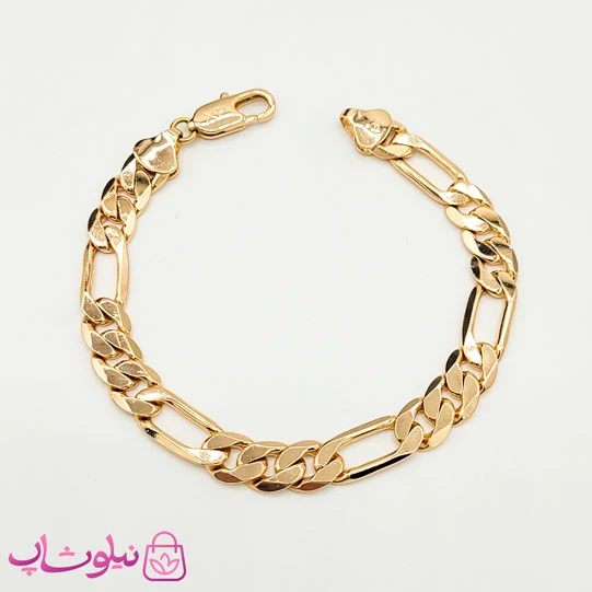 دستبند زنانه مردانه ژوپینگ طرح فیگارو طلایی طول 19.5 سانت عرض 7 میل کد 3891