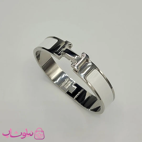 دستبند زنانه هرمس سفید نقره ای استیل قفل اورجینال کد 800