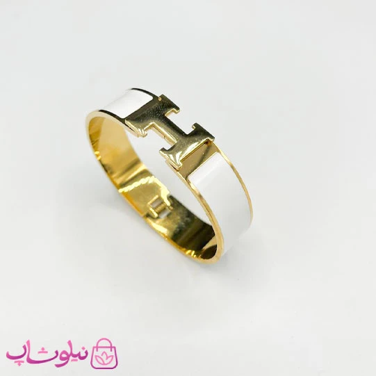 دستبند زنانه هرمس مدل پهن رنگ سفید کد 350