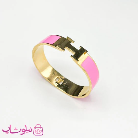 دستبند زنانه هرمس مدل پهن رنگ صورتی کد 3991