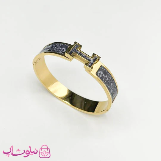 دستبند زنانه هرمس مدل پهن طرح مرمر طوسی کد 199