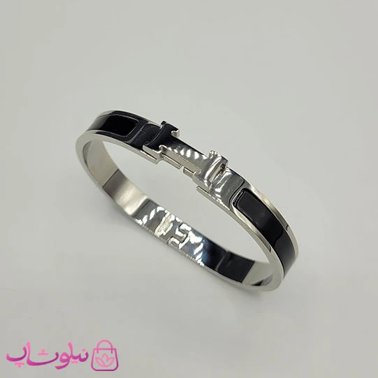 دستبند زنانه هرمس مشکی نقره ای استیل قفل اورجینال کد 800