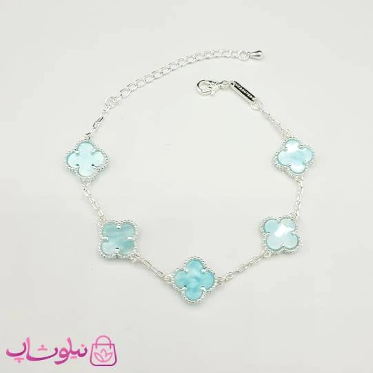 دستبند زنانه ونکلیف سبز روشن آبکاری نقره کیفیت مستر کد 370