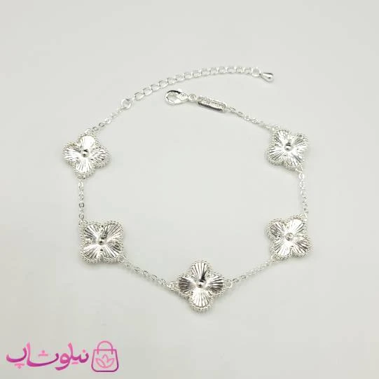 دستبند زنانه ونکلیف فول نقره ای رنگ آبکاری نقره تراشدار کیفیت مستر کد 450