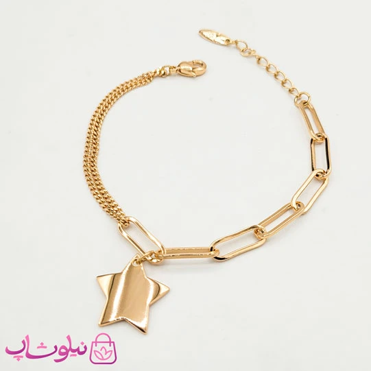 دستبند زنانه ژوپینگ با زنجیر ترکیبی و آویز ستاره کد 266