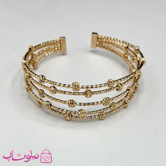 دستبند زنانه ژوپینگ طرح چند ردیفه طلایی بافت و مهره کد 4981