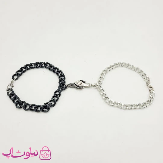 دستبند ست آهنربایی طرح دست مشکی نقره ای