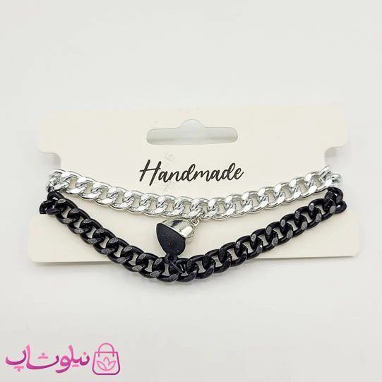 دستبند ست عاشقانه قلبی نقره ای و مشکی
