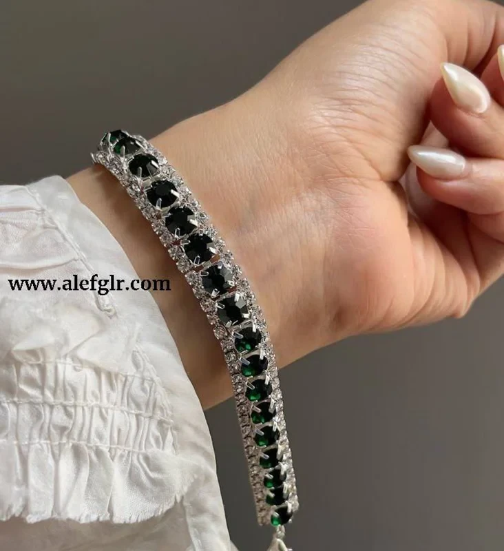 دستبند سیلور نگین سبز