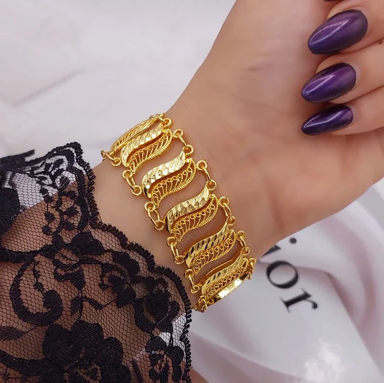 دستبند طرح طلا زنانه CityGold | مدل موجی لوکس| ۱۶۶۶