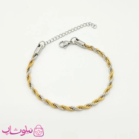 دستبند طنابی دو رنگ زنانه استیل ضخیم کد 891