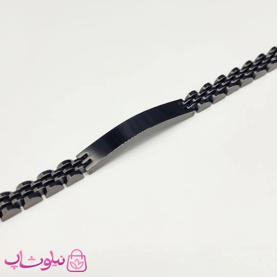 دستبند مردانه رولکس فول مشکی پلاک دار استیل کد 6991