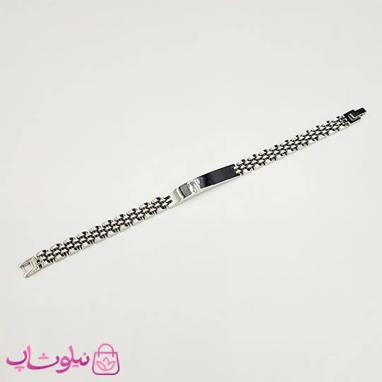 دستبند مردانه رولکس فول نقره ای پلاک دار استیل کد 6991